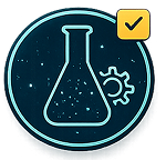 A flask and a cog-wheel