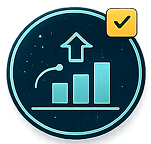A bar graph and an up-arrow